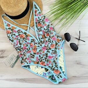 Maaji Reversible Floral Plunge Tie One Piece Swimsuit